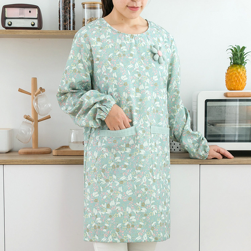 Women Kitchen Accessories - مريلة نسائية قطنية طويلة الأكمام مقاومة