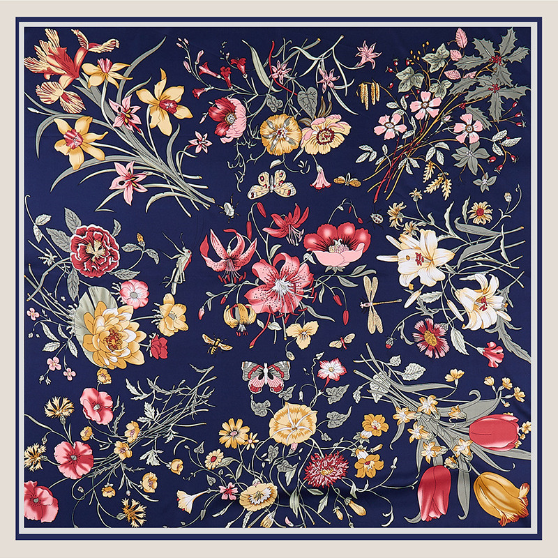 Silk Scarf Square - POBING حك وشاح حريري النساء الزهور