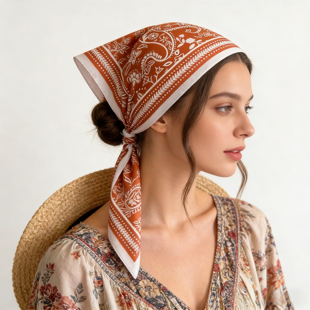 Silk Scarf Square - وشاح حريري مربع بطباعة الكاجو، شال