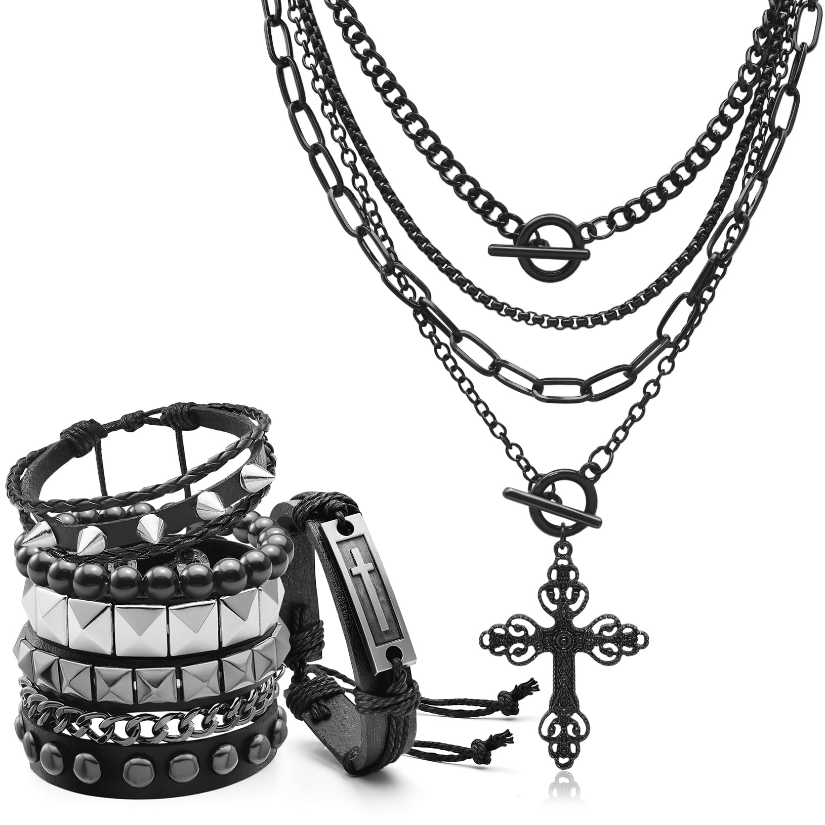 Women'S Emo Accessories - قلادة صليب قوطي متعددة الطبقات، أساور