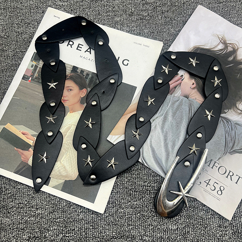 Women'S Emo Accessories - حزام جلد للرجال مع مشبك نجوم