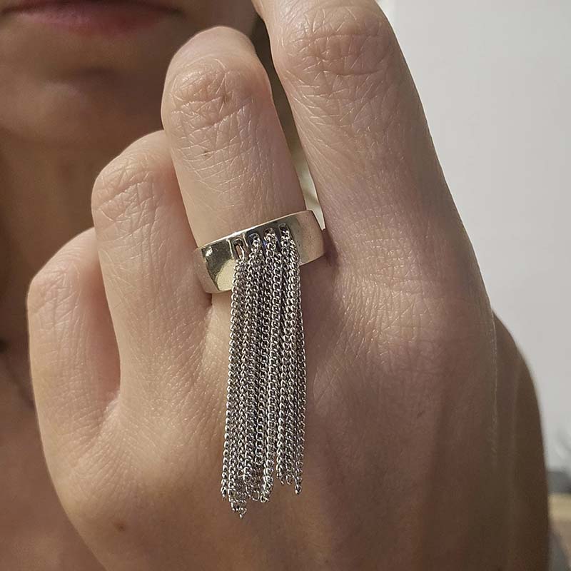 خواتم سلسلة بلون فضي هندسي للن - مراجعة Women'S Emo Accessories وسعره